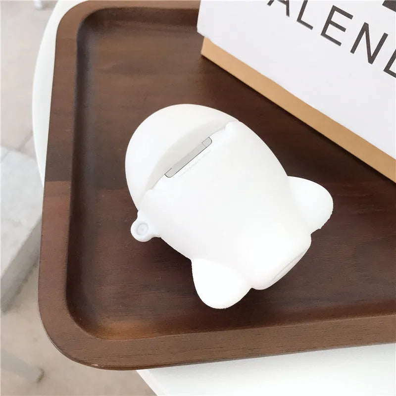 Silicone flip case with cartoon airplane design for Apple AirPods 1 and 2, includes attachment hook