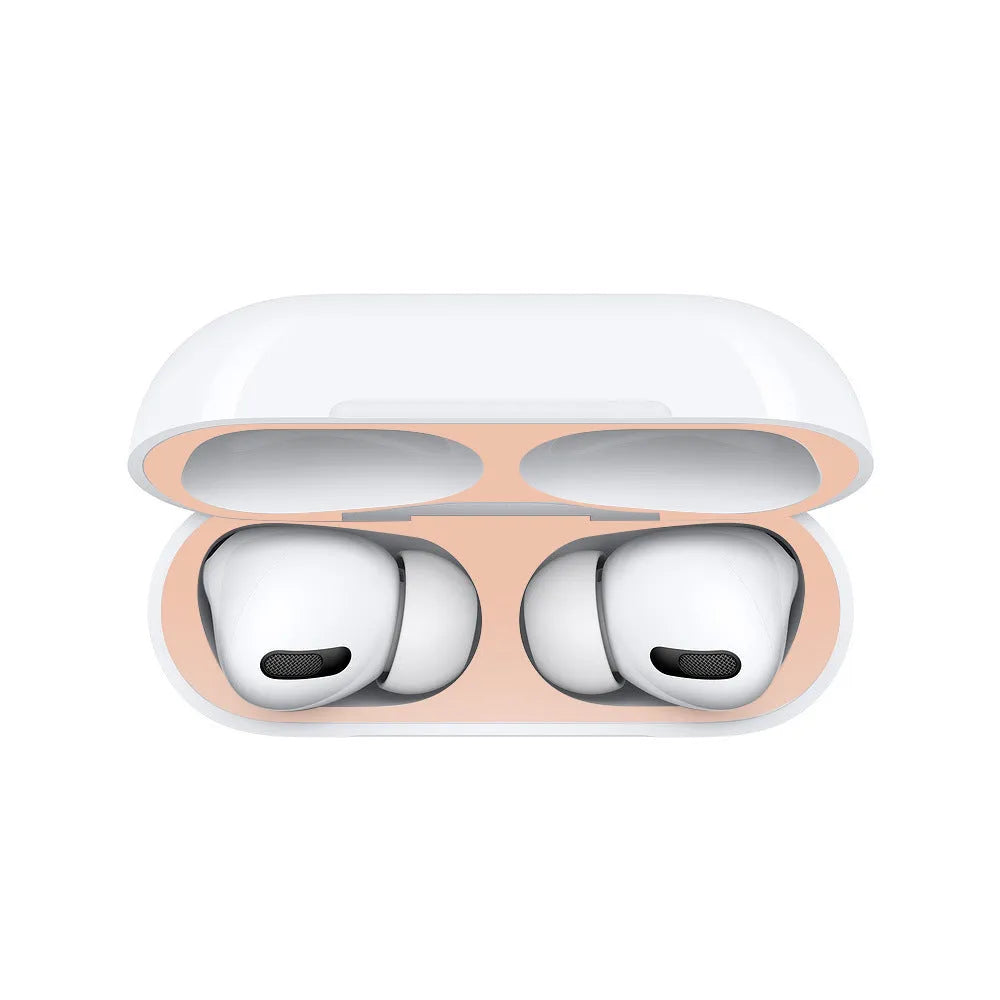 Electroplated metal sticker headphone film for Apple AirPods Pro 2 in gold, dustproof and fingerprint-proof.