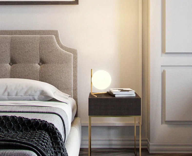 Creative LED table lamp with glass shade in three size options and three-tone light adjustment