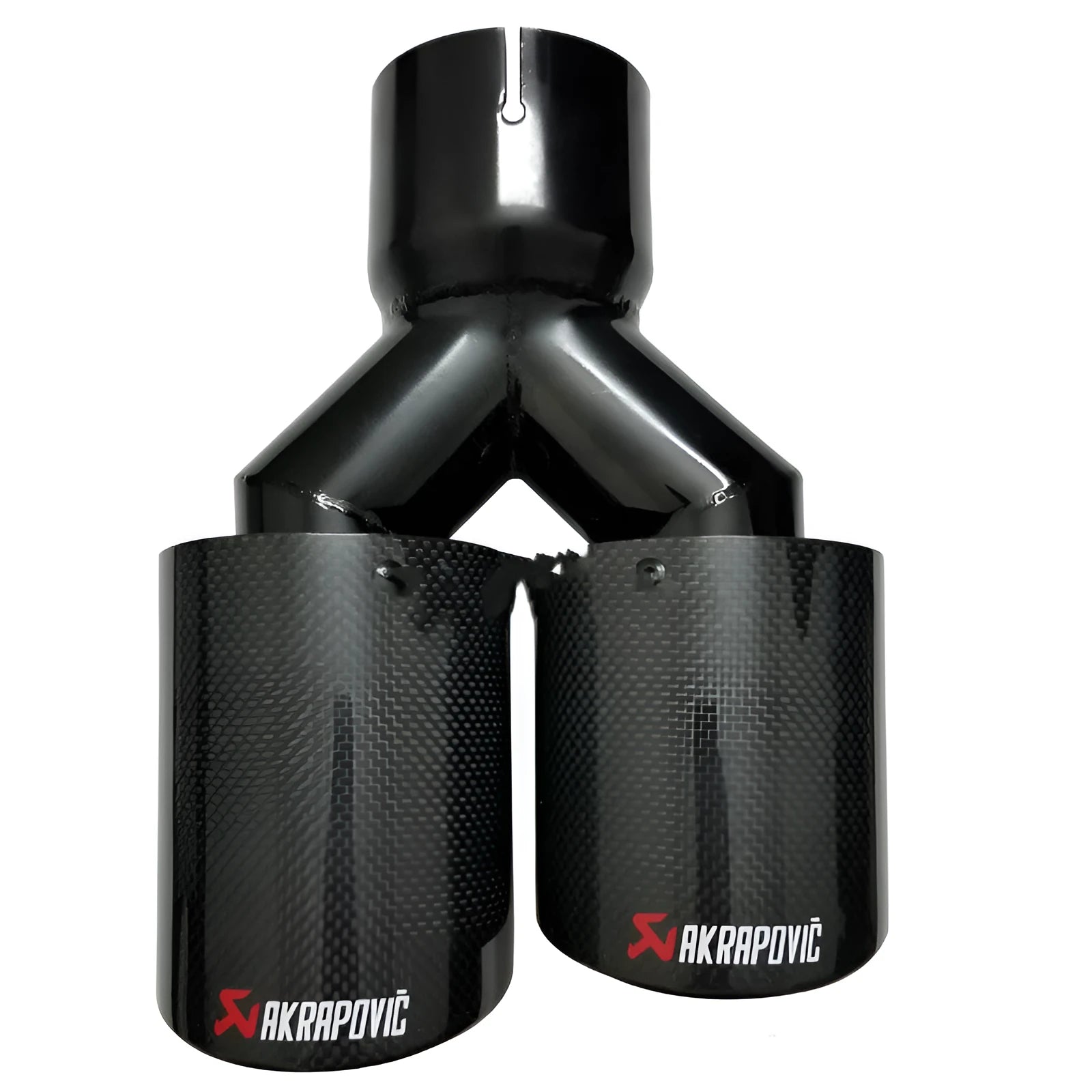 Car modified muffler double outlet bright black exhaust pipe tail throat with carbon fibre trim on car rear