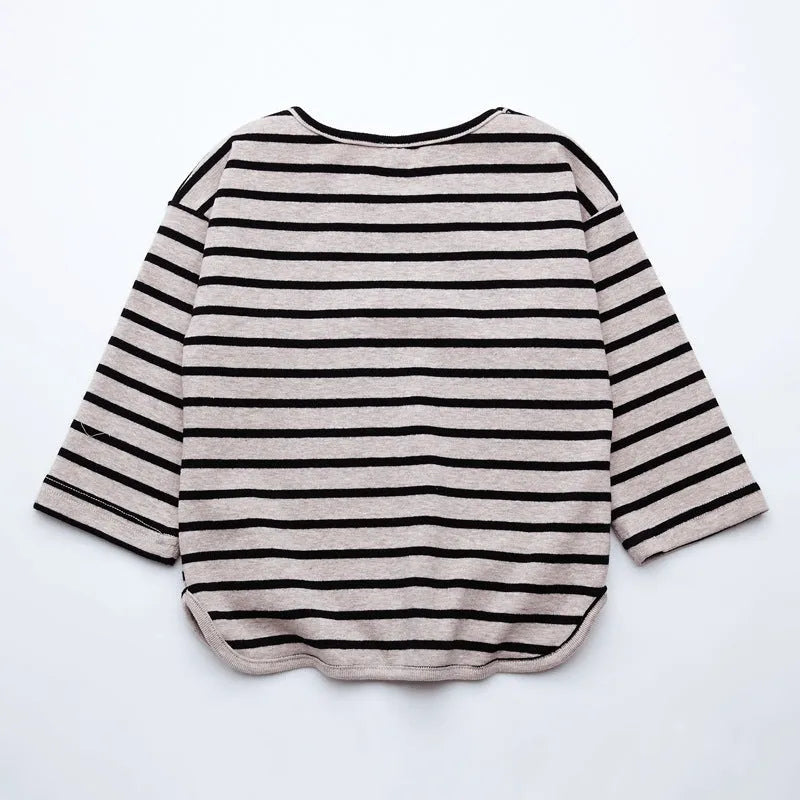 Striped cotton long sleeve t-shirt for baby girls in red colour