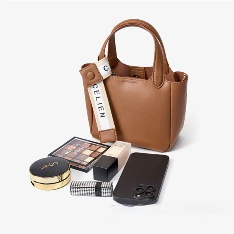 Genuine cattlehide leather cross body bucket bag in square vertical model with retro styling