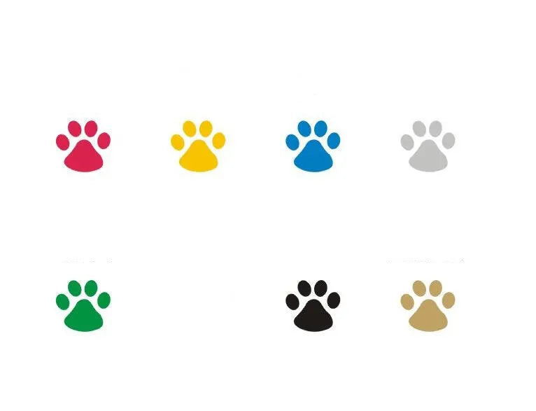Set of four 6cm panda footprint PVC bumper stickers available in seven colours