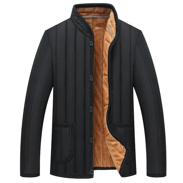 Winter men jacket in polyester fibre with quilted pattern, shown front view, available in sizes L to 4XL