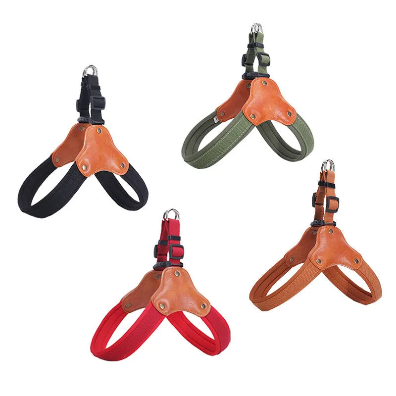 Y-shaped anti-escape dog harness in military green polyester with adjustable straps for small to large dogs