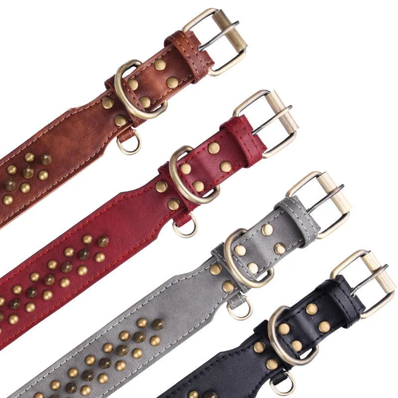 Rivets gradient leather pet collar in black with monochrome pattern and adjustable fit