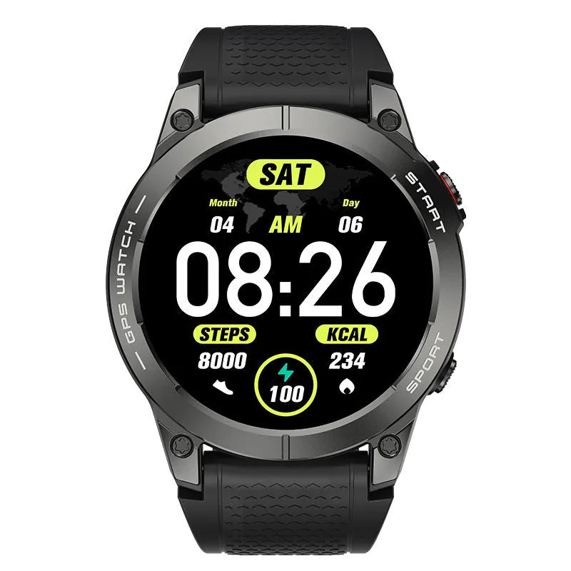 S53 black and orange outdoor GPS smartwatch with silicone strap on a wrist