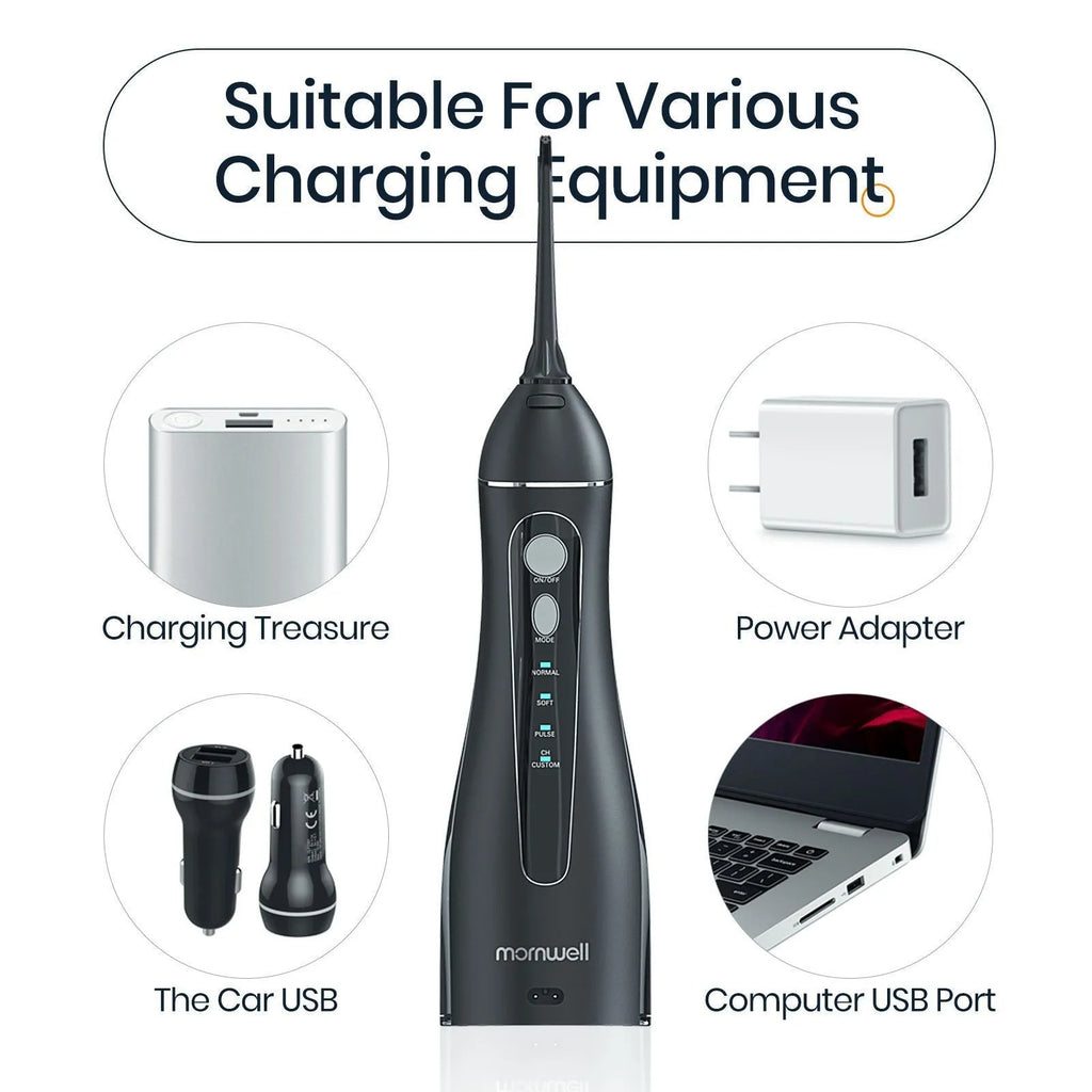 Black ProOral Mornwell portable oral irrigator or electric water flosser for adult dental care.