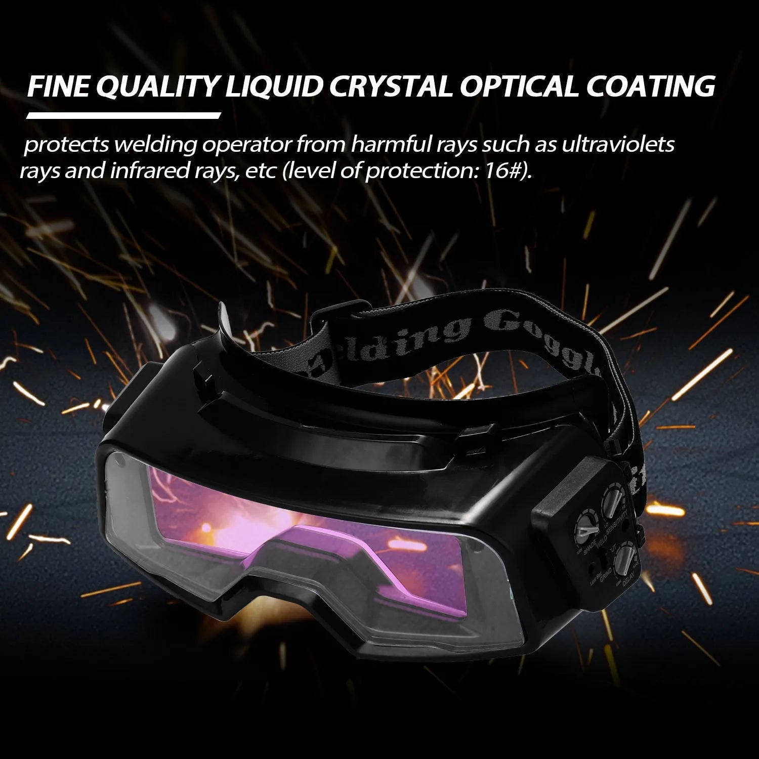 Black automatic welding mask with auto-darkening lens and adjustable sensitivity for electric welding protection.