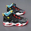 Boys' rotating button basketball shoes in black synthetic leather with cushioned PU sole