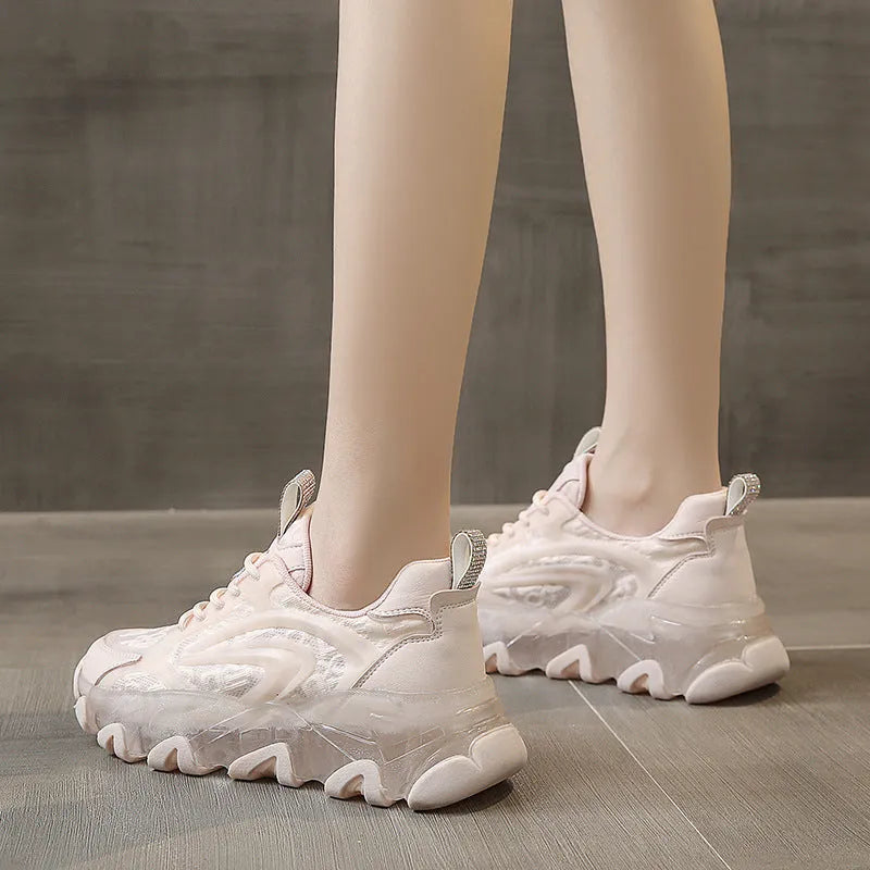 Daddy shoes thin section breathable white net shoes casual sports shoes sheep suede lace-up