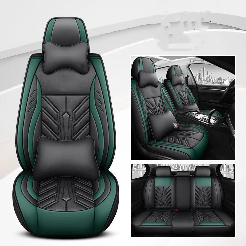 Full-leather car seat cushion with contrast stitching in Nordic Green colour