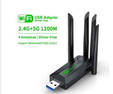 Black USB network transmitter with four adjustable antennas for computer wireless signal enhancement
