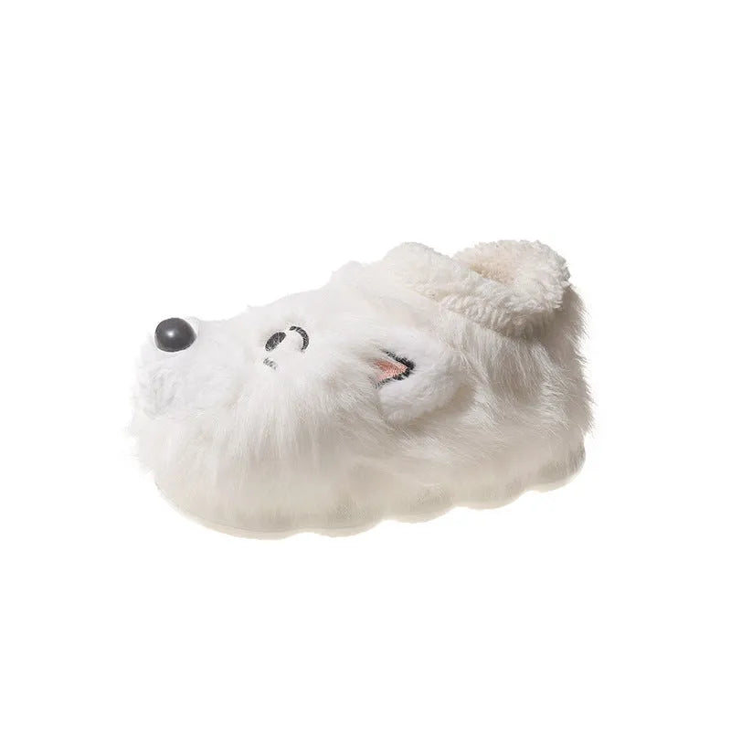Grey and white ankle wrap cotton slippers with plush upper and artificial wool lining for home wear