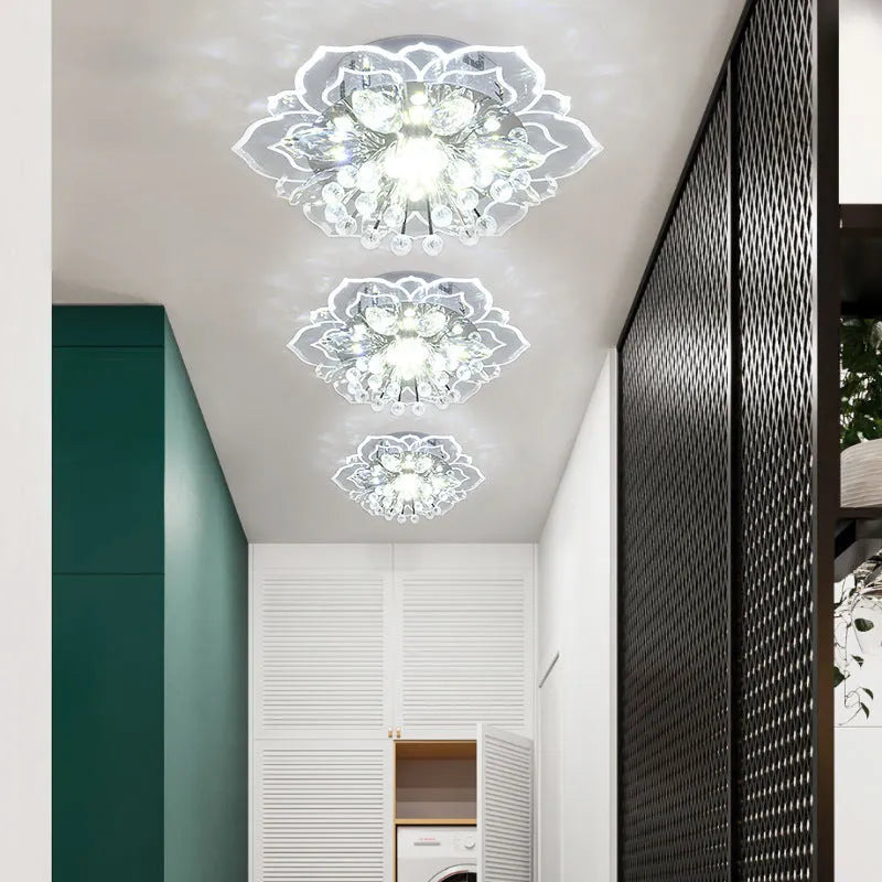 Modern crystal ceiling lamp with flower-shaped shade and LED light source for living rooms