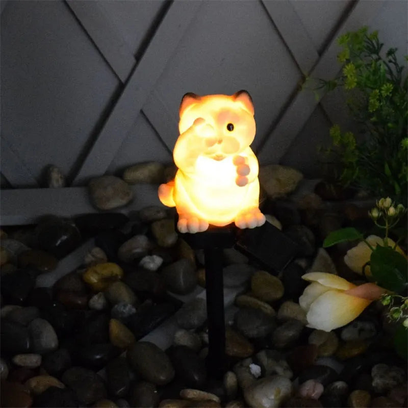 Brown cat-shaped solar lawn light for garden decoration with solar panel