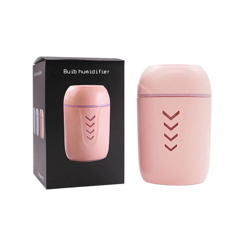 Blue columnar portable car humidifier with USB cable and aromatherapy function.