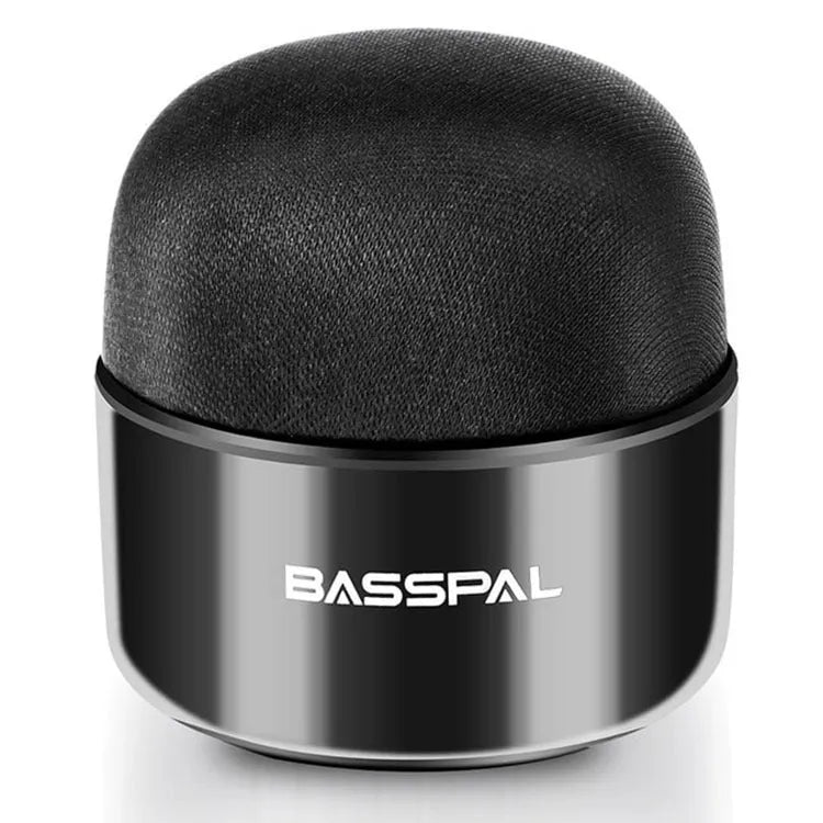 Black waterproof mini portable Bluetooth speaker with control buttons.