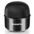 Black waterproof mini portable Bluetooth speaker with control buttons.