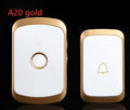Wireless doorbell plug-in receiver and battery-powered push-button transmitter unit.