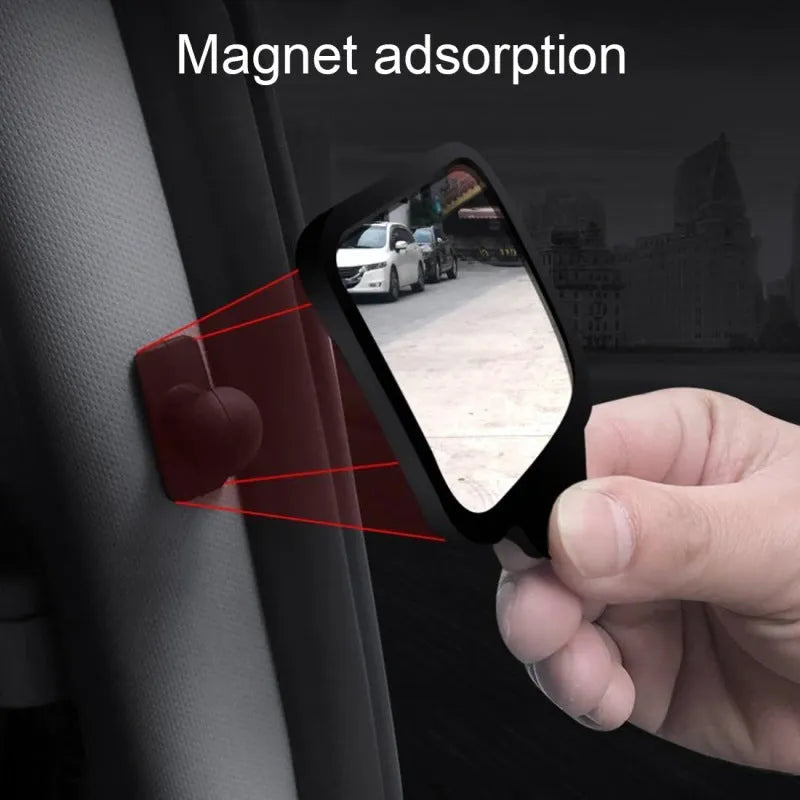 Compact car rear view mirror with plastic housing and glass surface, measuring 7x6x1cm.