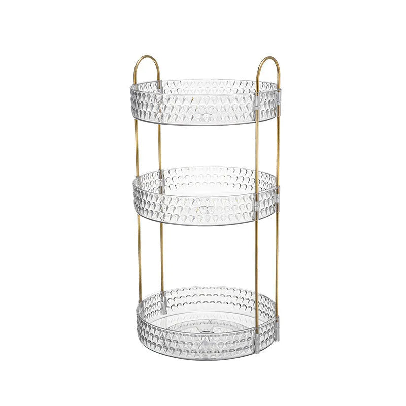 Light luxury cosmetics storage box with PET plastic and metal frame, double layer configuration