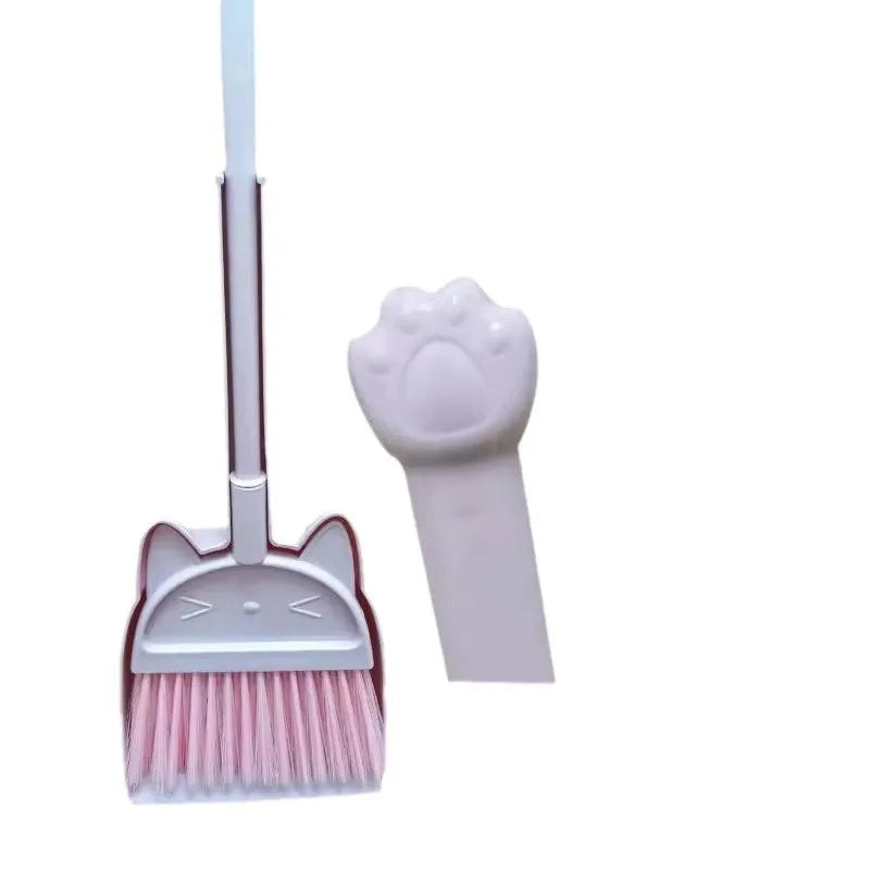 Plastic broom and dustpan combination set with rotating brush holder in purple, green, or beige