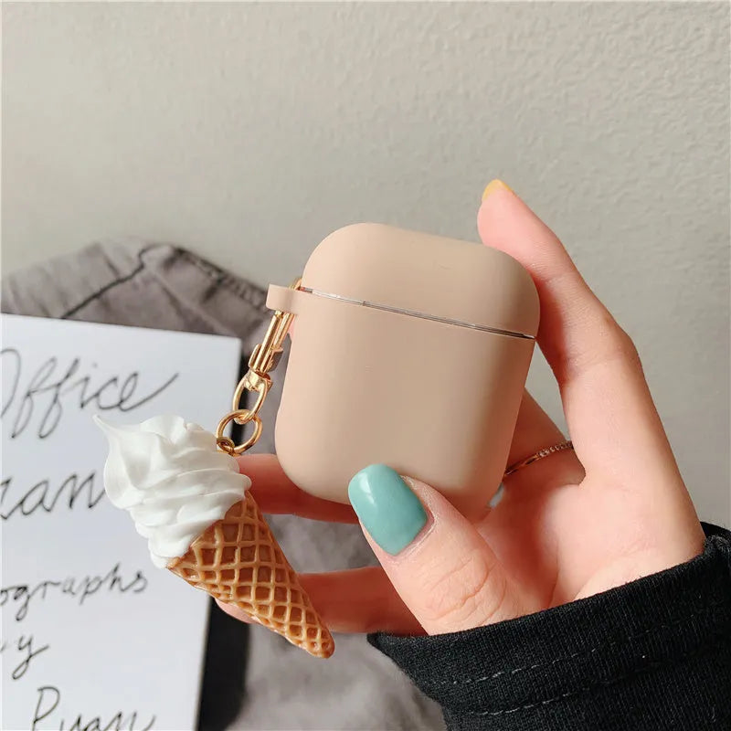 Cylinder ice cream design silicone case for Apple AirPods 2nd generation in photo color.