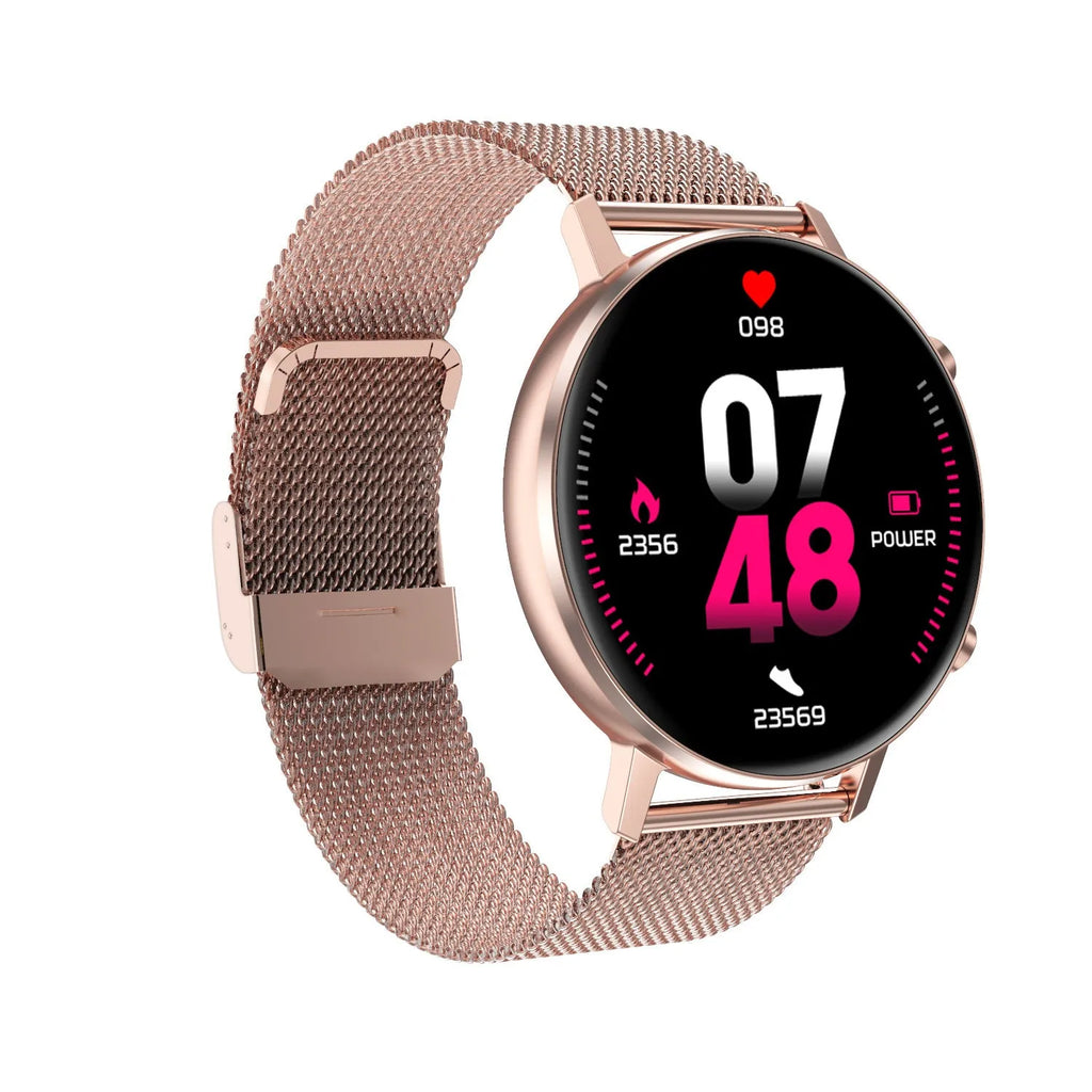 DT96 smart bracelet with steel strap and 1.3 inch colour screen shown in silver.