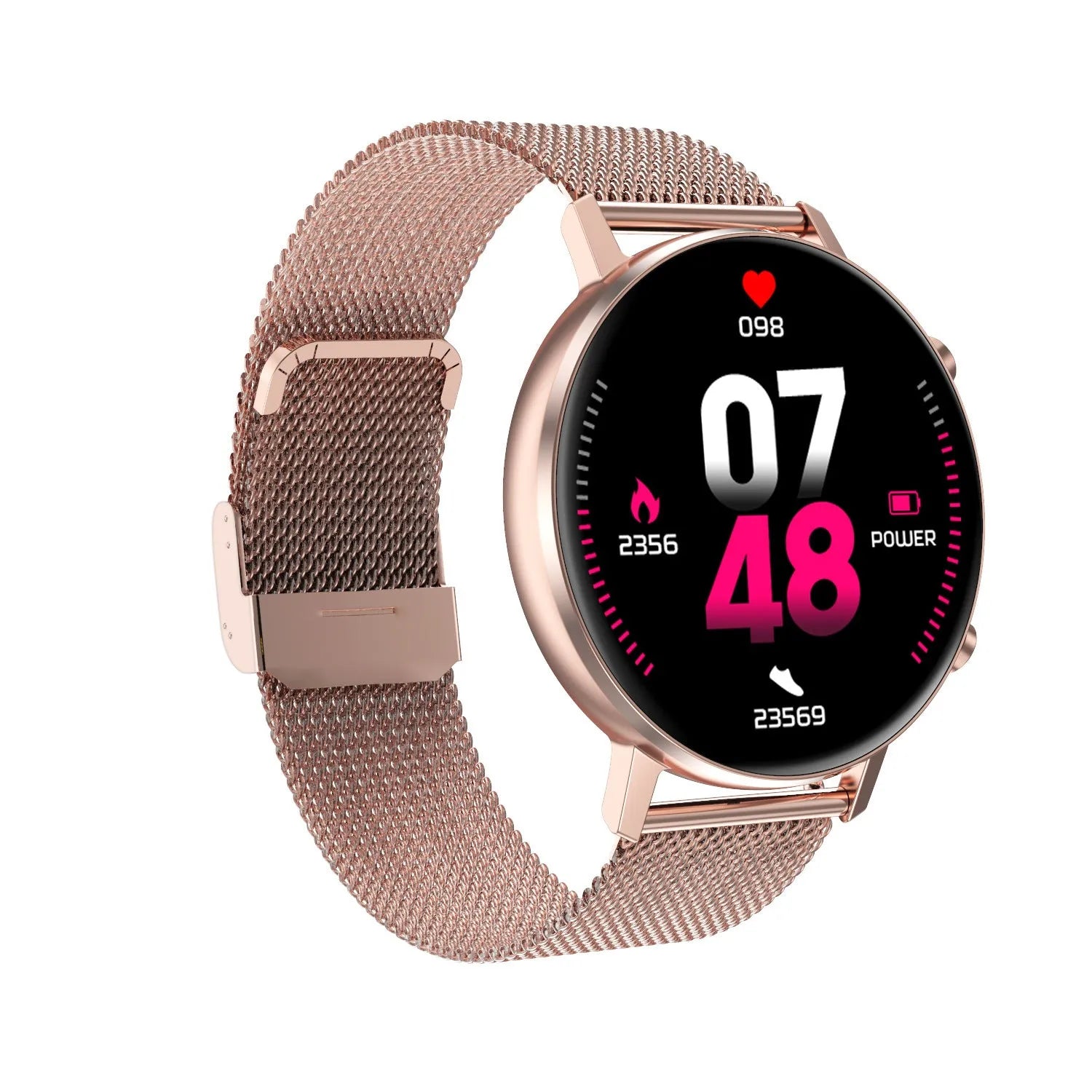 DT96 smart bracelet with steel strap and 1.3 inch colour screen shown in silver.