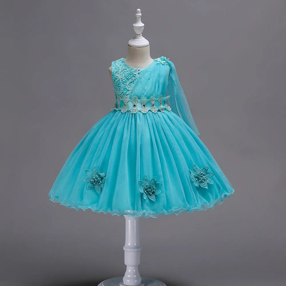 Baby girl dress in satin polyester cotton blend with height sizing 110-160cm