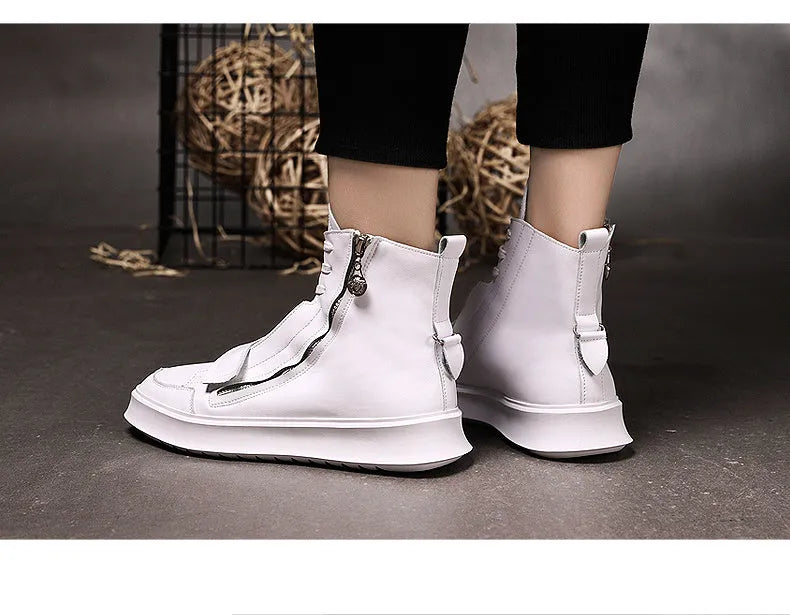 Men's black PU leather ankle boot in high-top sneaker style for winter.