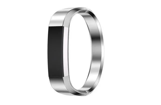 Stainless steel metal replacement strap for Fitbit Alta smartwatch in silver with deployment buckle.