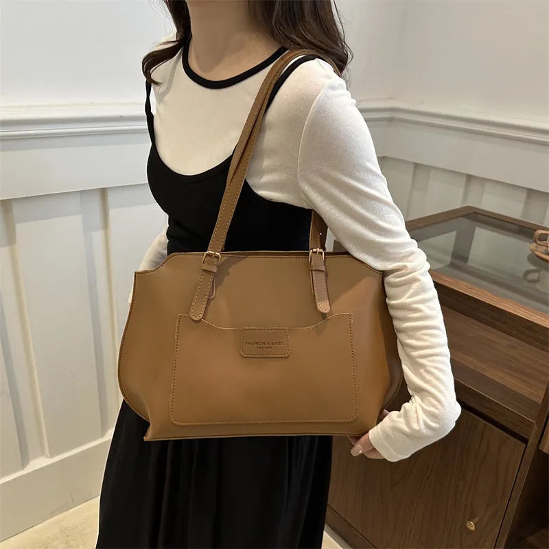 PU leather women's tote bag in horizontal square shape with double shoulder straps
