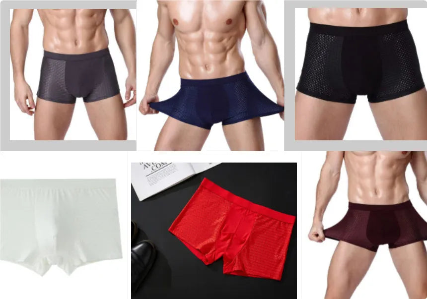 Men's solid colour modal boxer briefs with U-convex design in black, shown on a white background.