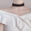 Velvet ruffled clavicle necklace with flower pendant and snake bone chain in three colour options