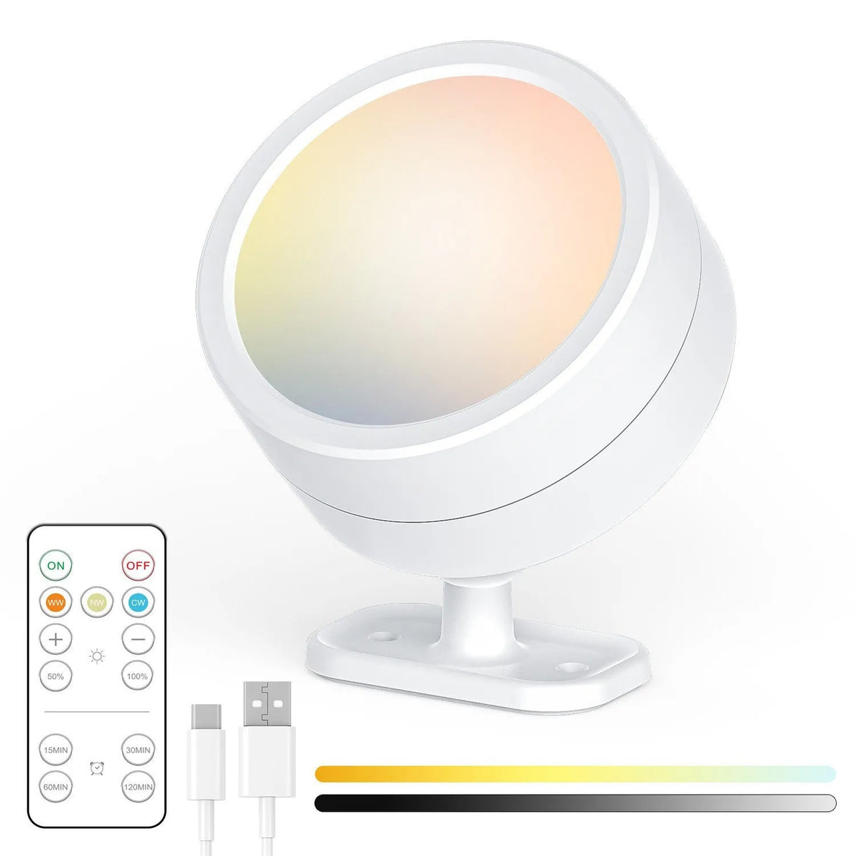 Round rotatable wall lamp with built-in battery, magnetic suction mount, and remote control in black shell, geometric stereo design