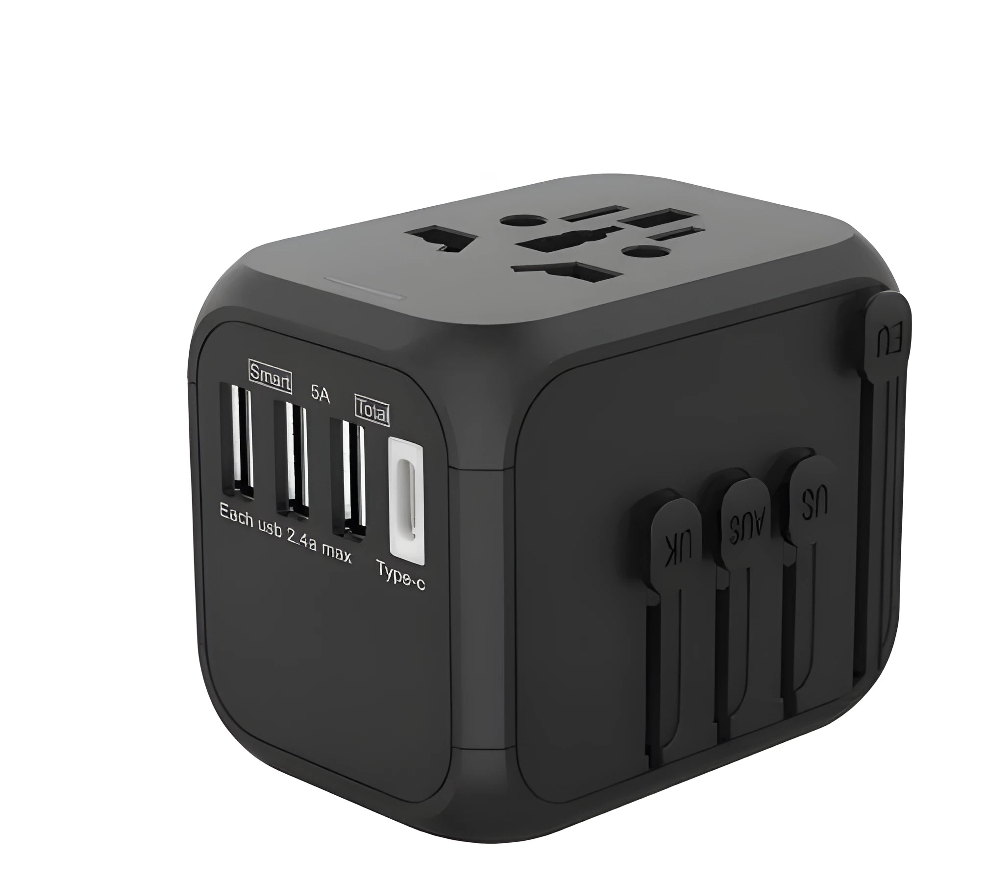 Black UK to EU conversion plug with six holes for multiple device charging