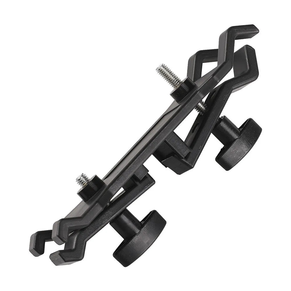 Black ABS plastic umbrella clip camera mount accessory compatible with Apple tripod systems