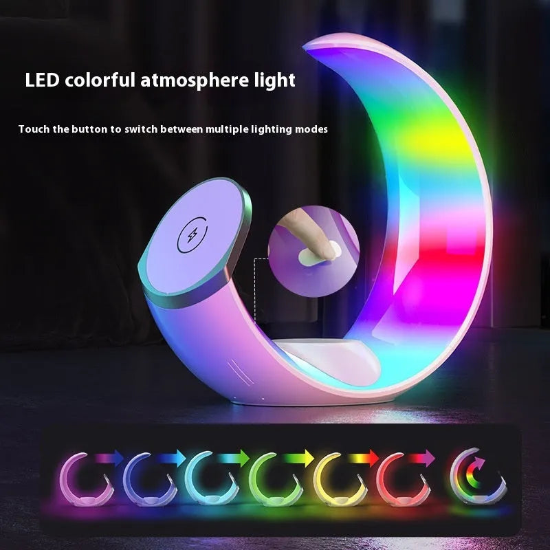 White wireless ambience light and fast charger with Type-C port for mobile devices