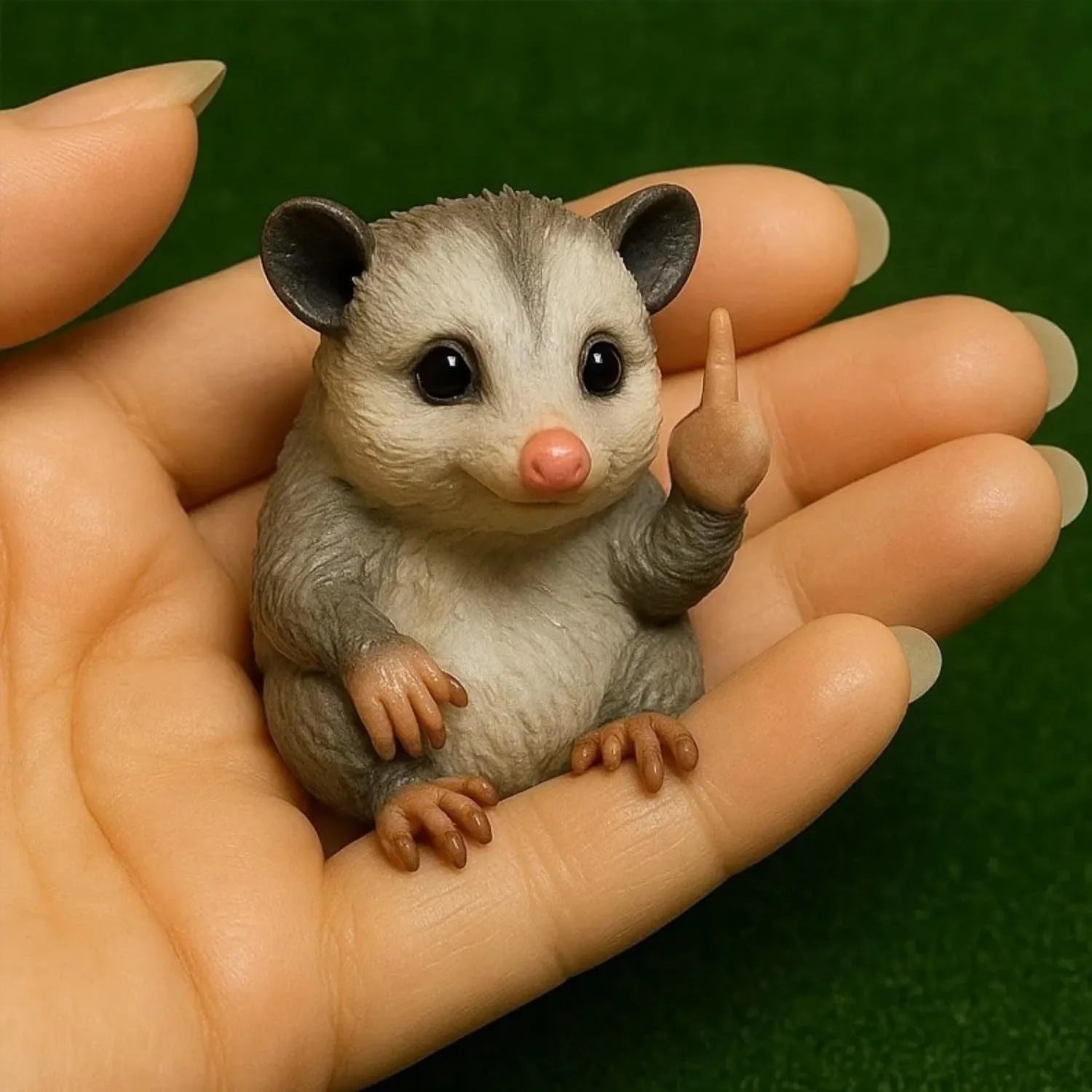 Mini plastic resin animal vertical middle finger doll ornament in one of seven animal styles.