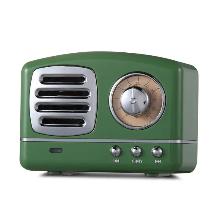Retro knob wireless Bluetooth speaker with U disk and TF card, ABS plastic housing, compact 97x50x73mm size