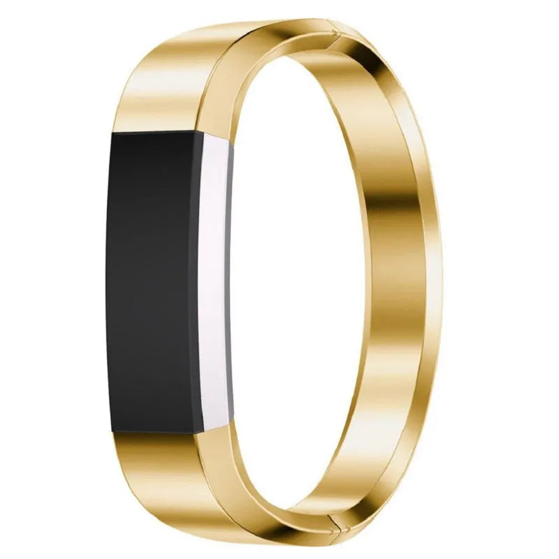 Stainless steel metal replacement strap for Fitbit Alta smartwatch in silver with deployment buckle.
