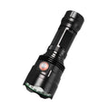 Black aluminium alloy tactical LED torch with six dimming modes and IPX5 waterproof rating