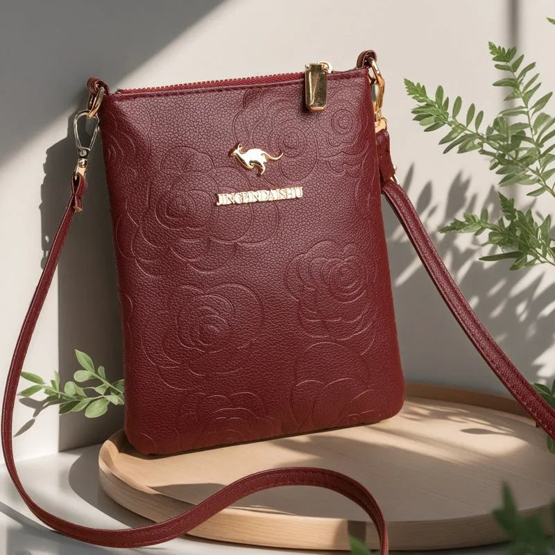 Soft square vertical PU shoulder messenger bag with sandwich pocket and file compartment