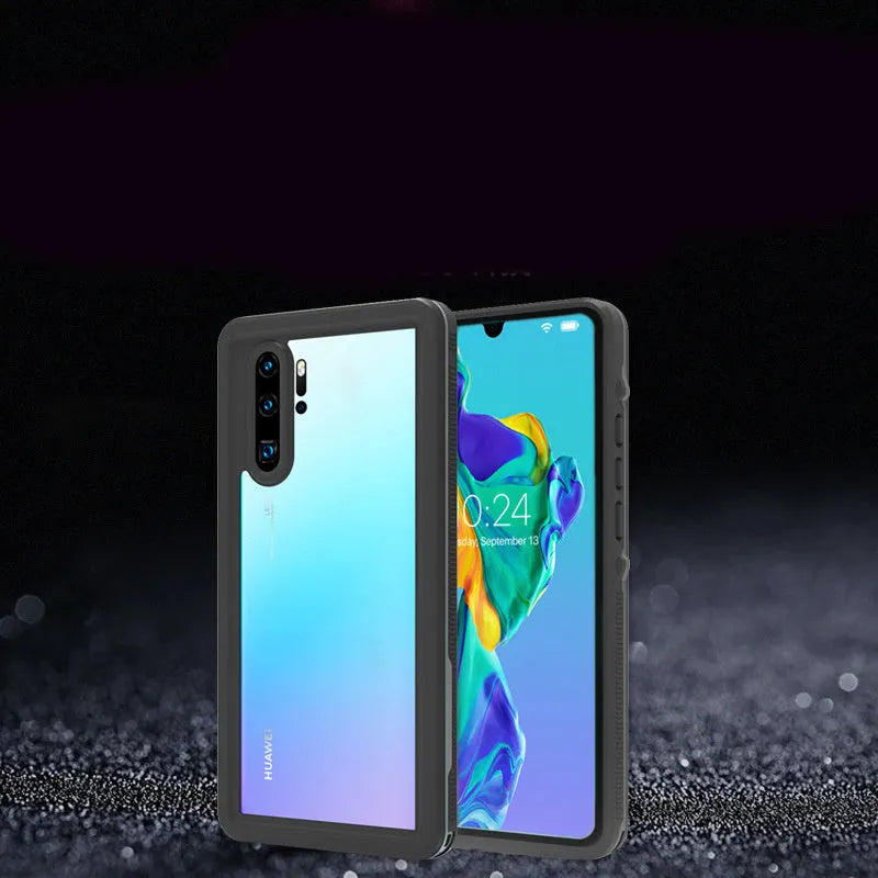 Huawei P30 Pro phone case with wave point pattern in grass blue colour showing all-inclusive protection design