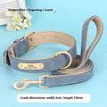 Double-layer leather dog collar and matching traction rope in rose red, brown, or blue.