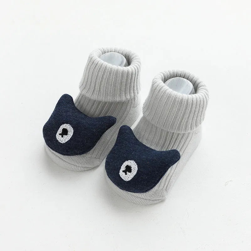 Baby socks with silicone anti-slip grips on sole, mid-height tube design in combed cotton