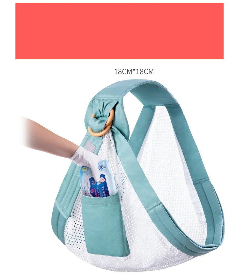 Adjustable baby wrap carrier sling shown in multiple colours, suitable for infants 0-36 months.