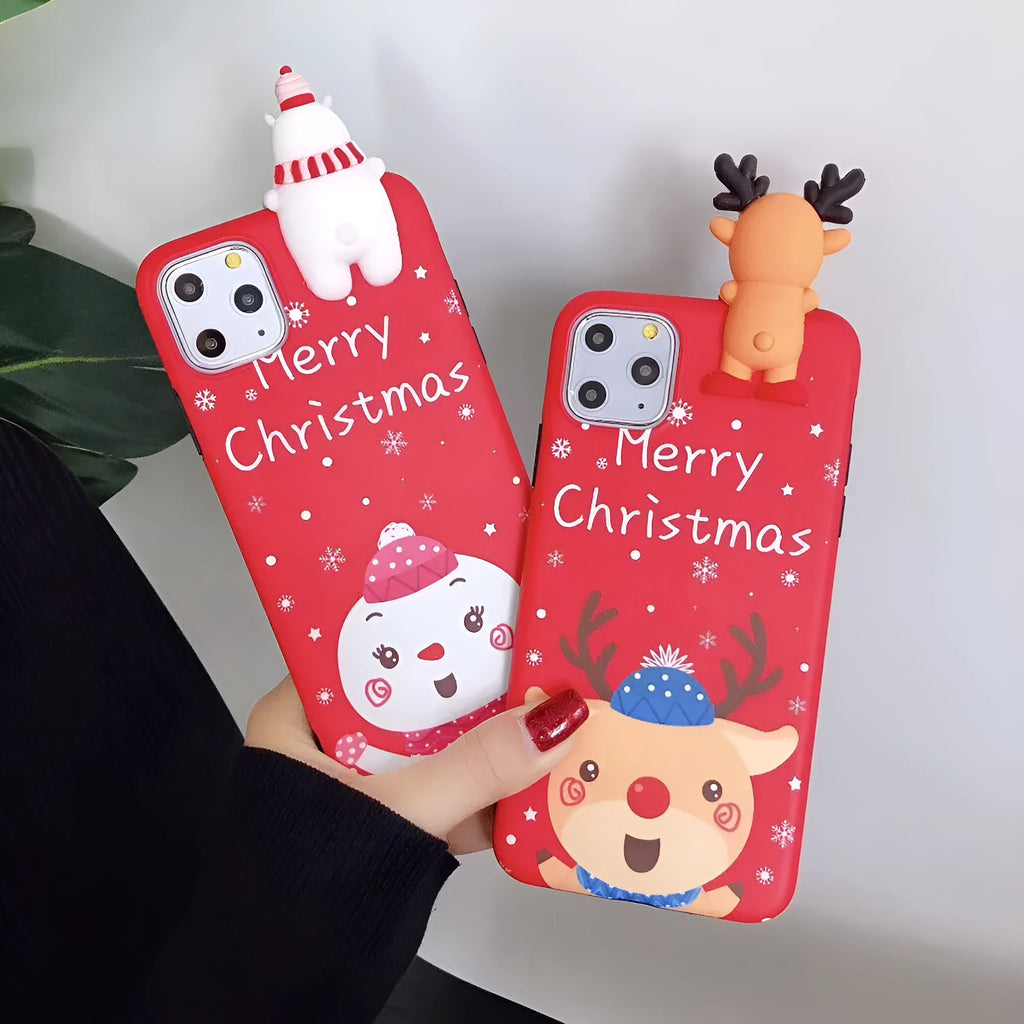 Christmas-themed silicone phone case for iPhone with festive design in four colour options